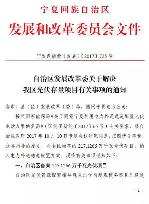 寧夏下發光伏存量項目通知 2.17GW無指標的光伏電站解決“黑戶問題”