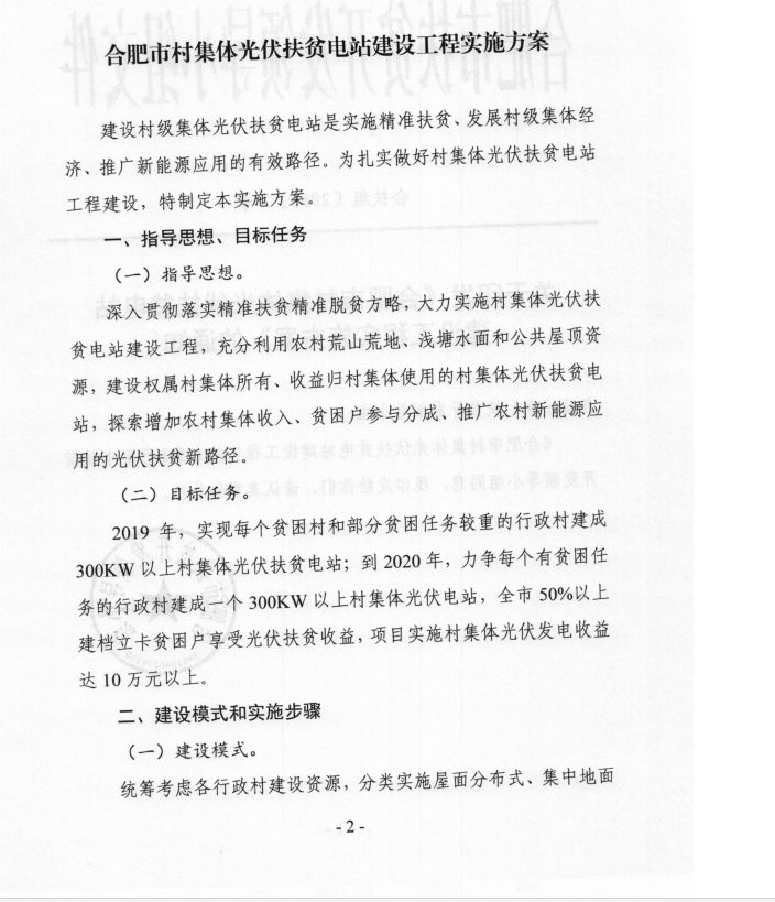 安徽合肥印發(fā)村集體光伏扶貧電站建設工程實施方案